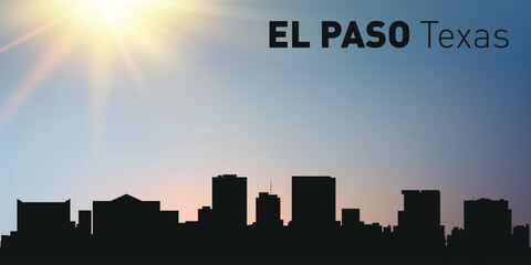 Cityscape, architecture, silhouette of the city of El Paso, Texas on on the background of the sunset.