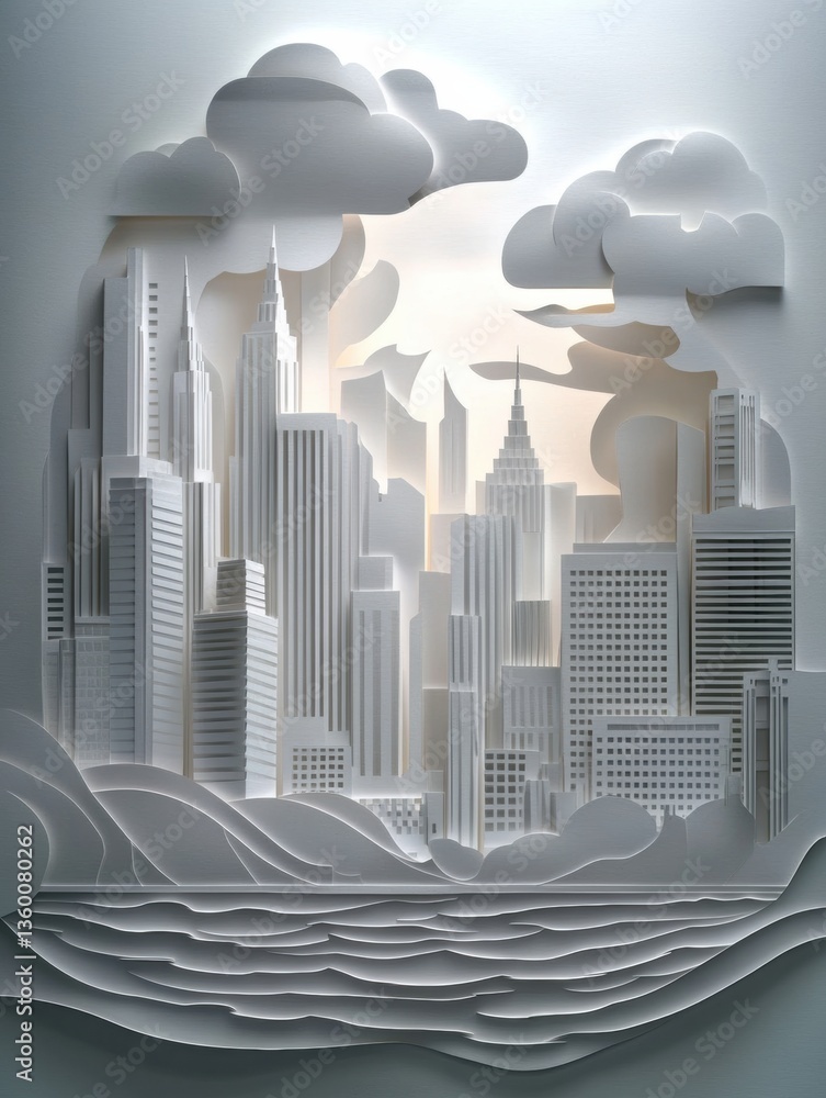 Aufkleber Stunning layered paper city skyline with soft lighting showcasing modern architecture from a dynamic perspective Generative AI
