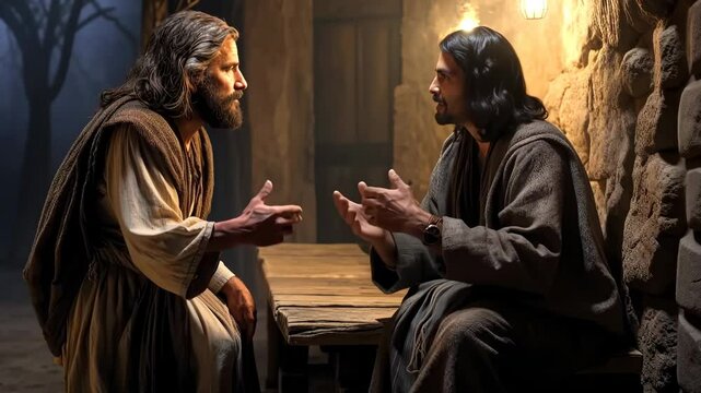 An encounter with Jesus Christ the Messiah the two talk about how to be reborn again 4K