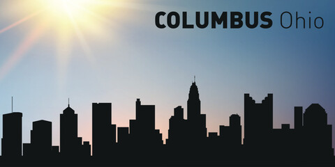 Naklejka premium Cityscape, architecture, silhouette of the city of Columbus, Ohio on the background of the sunset.