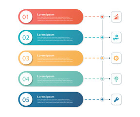modern infographic vector template with rounded rectangle and icons process step with 5 options. Can be used for slides, diagram, presentation or web design