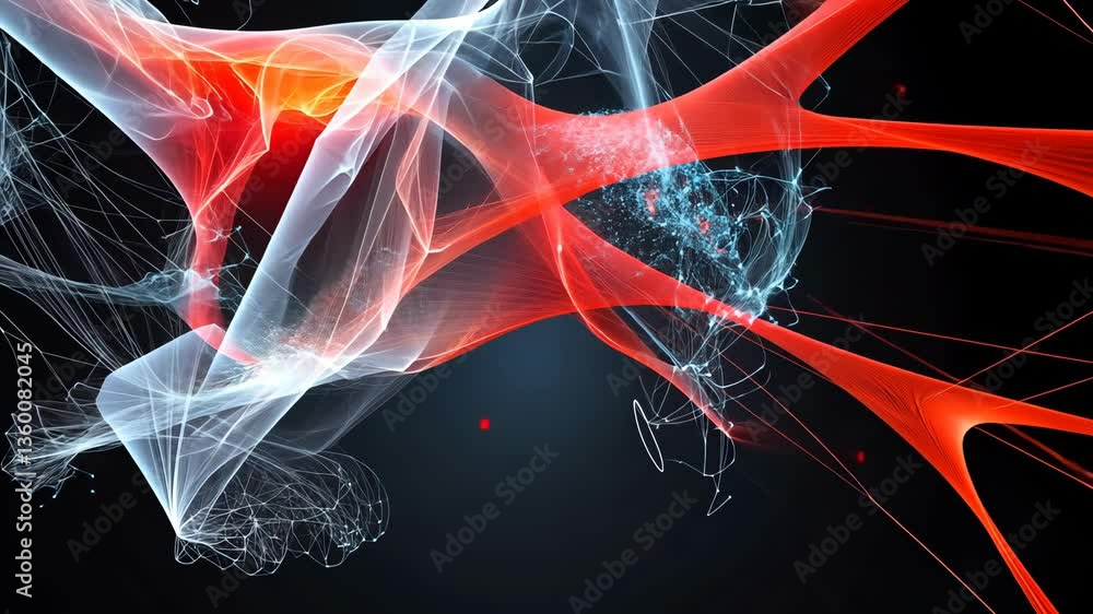 Poster abstract neural network visualization: interconnected red and white fibers