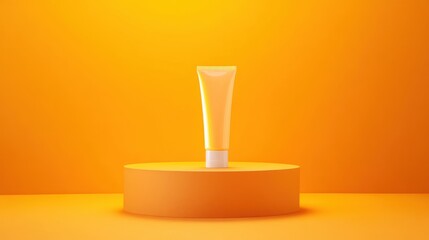 Bright and Vibrant Yellow Skincare Cream Tube on Round Stand with Clean Background for Beauty and Cosmetic Product Presentation