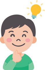 A boy looking up peacefully with a sun and a happy thought icon near his head.