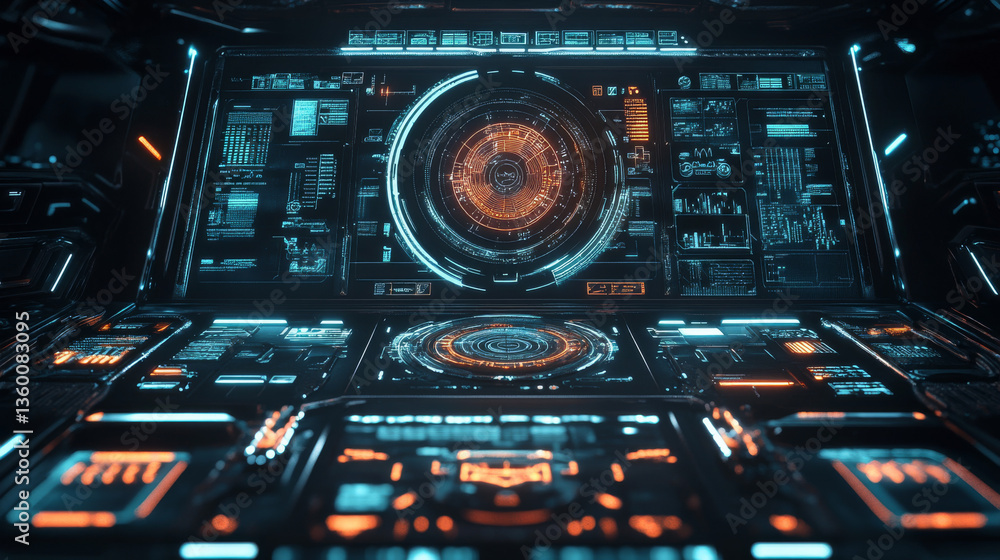 Poster a futuristic hud grid for virtual technology, designed as a spaceship user interface with a sci-fi t