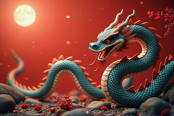 Fototapeta premium chinese dragon with moon in the background, lunar new year