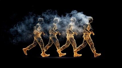 Fototapeta premium Ghost Soldiers Marching Through Smoke