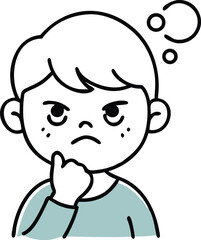 A confused child with a thought bubble, looking uncertain.