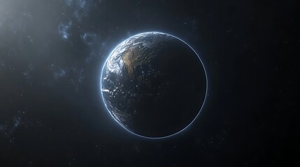 Obraz premium Realistic Earth from Space with Glowing Atmosphere, A realistic depiction of Earth from space, showing continents and oceans with a glowing atmosphere