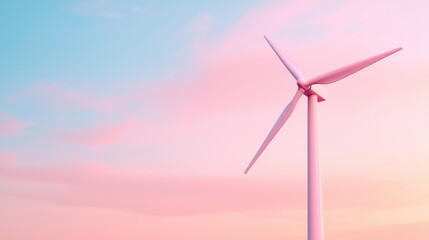 Obraz premium Renewable energy wind decarbonization concept. Wind turbine against a pastel sky at sunset.