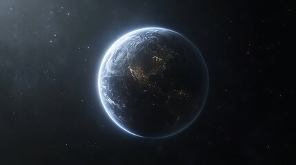Realistic Earth from Space with Glowing Atmosphere, A realistic depiction of Earth from space, showing continents and oceans with a glowing atmosphere