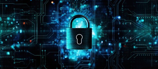 Obraz premium Digital lock key secure connection with computer motherboard circuit technology