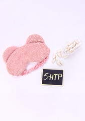 5-HTP sleep supplement capsules. Selective Focus.