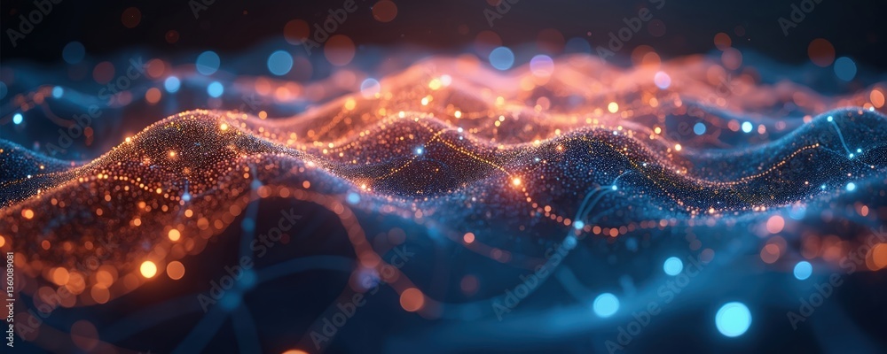 Poster abstract illustration of interconnected network nodes. glowing dots, lines represent data flow conne