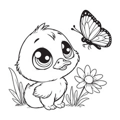 Obraz premium Black and White Coloring Page of Smiling Baby Animals for Kids silhouette