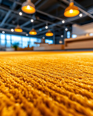 Yellow rug in showroom, blurred background