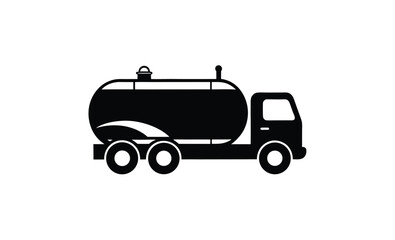 Tanker truck side view silhouette, Tank truck icon, Black silhouette, Side view, Vector simple flat graphic illustration, Isolated object on white background