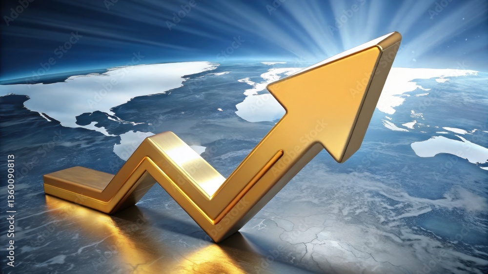 Poster golden arrow ascending: a gleaming golden arrow charts an upward trajectory against a backdrop of a 