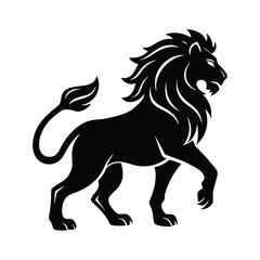 Black Silhouette lion elegant pose dynamic motion powerful animal