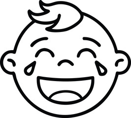 A black and white outline of a baby laughing joyfully.