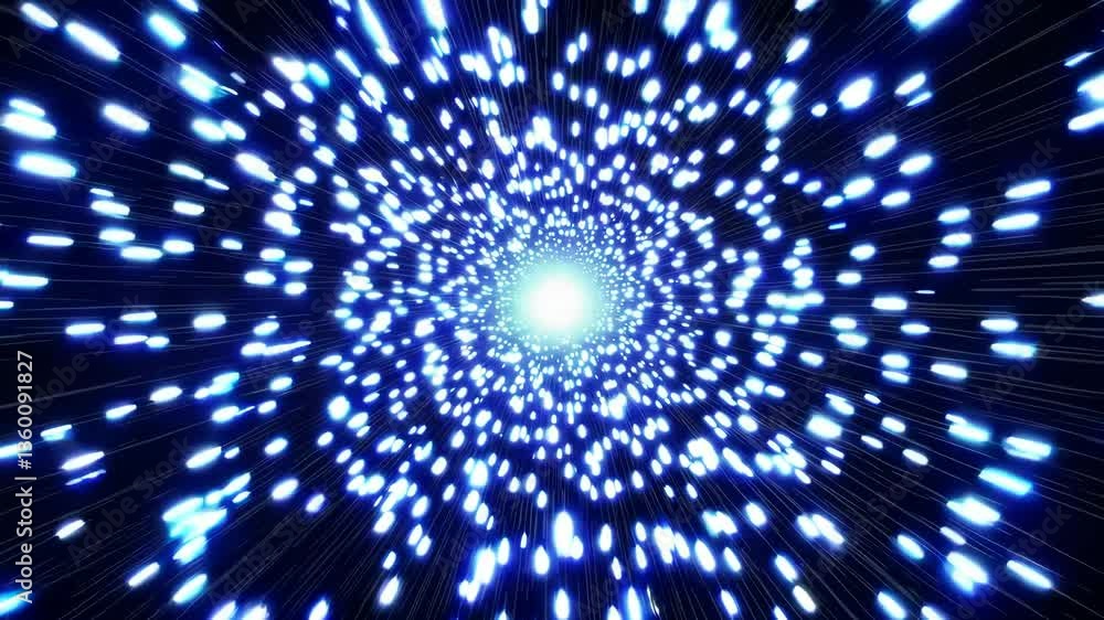 Poster glowing light particles in hyperspace tunnel create mesmerizing cosmic vortex effect