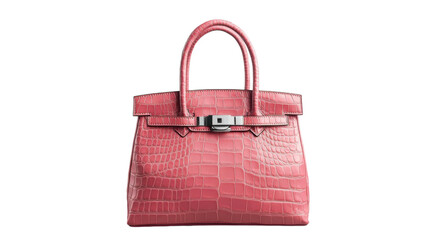 Naklejka premium Pink crocodile leather handbag isolated on white background