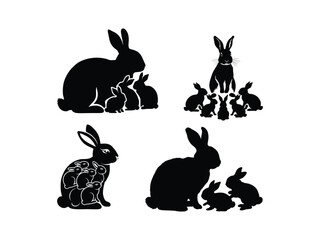 Bunny Mom & Baby Silhouettes: Vector EPS Art