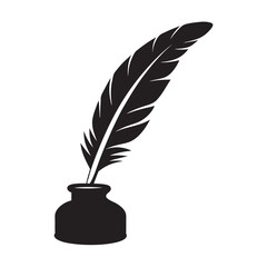 Inkwell with Quill black Silhouette Vector Illustration on white background 
