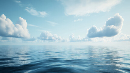 Fototapeta premium A serene ocean or sea scene under calm weather conditions, featuring soft clouds drifting across the sky