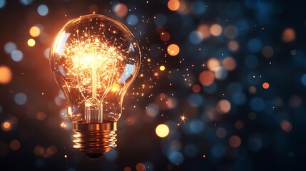 Glowing light bulb with idea sparks flying out for an educational content backdrop full of inspiration