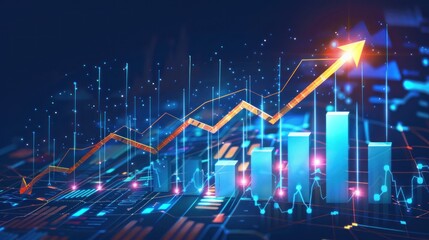 A graph with a blue arrow pointing upwards