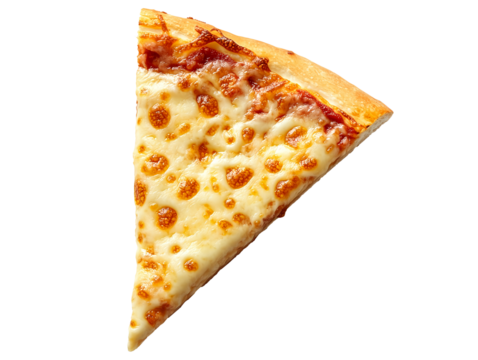Mozzarella cheese pizza slice isolated on transparent background