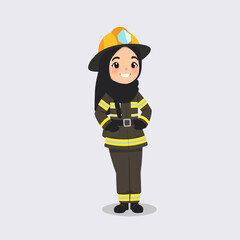 Vector Illustration of a Smiling Hijabi Woman Firefighter in Uniform