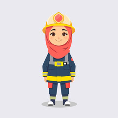 Vector Illustration of a Smiling Hijabi Woman Firefighter in Uniform