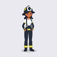 Vector Illustration of a Black Woman Firefighter in Full Uniform