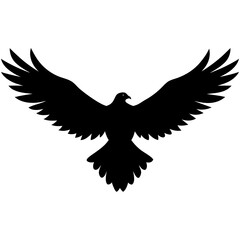 Obraz premium A vector silhouette of an eagle soaring with its wings fully spread, centered on a white background 