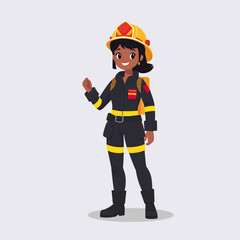 Vector Illustration of a Black Woman Firefighter in Full Uniform