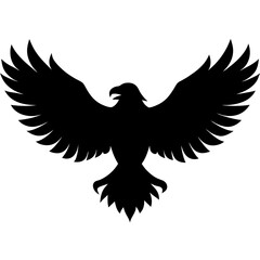 Obraz premium A vector silhouette of an eagle soaring with its wings fully spread, centered on a white background 