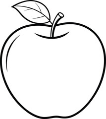 Simple Apple Outline Black and White Drawing with Stem and Leaf