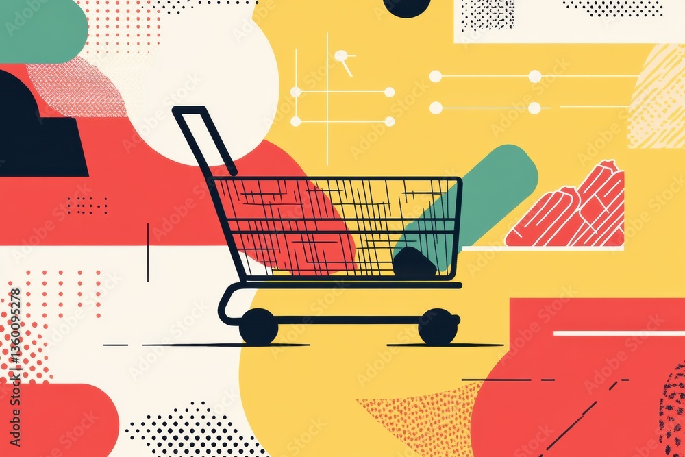 Aufkleber Stylish abstract grocery shopping theme featuring geometric shapes and bold colors in a modern design setting Generative AI