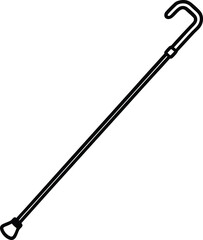 Black and White Outline Drawing of Walking Stick Isolated on White Simple and Clean