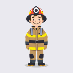 Male Firefighter Character in Uniform – Vector Illustration Set