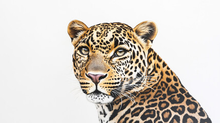 Fototapeta premium High-quality realistic leopard illustration on a white background, perfect for graphic design, digital art, and creative projects, including posters, branding, and web design.