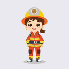 Smiling Female Firefighter Character in Uniform – Vector Illustration