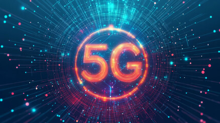 Obraz premium A vector design concept illustrating 5G or 6G mobile technology with dot-line elements, symbolizing high-speed wireless data connectivity in a futuristic setting