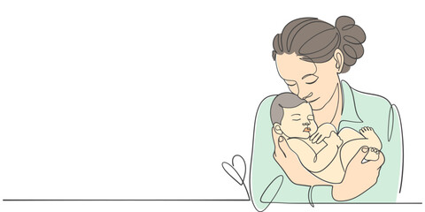 mother and baby, Mothers day line art style vector illustration, mothers day celebration illustration