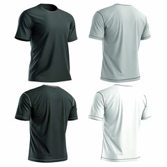 White T-shirt Template with Design for Men, Casual Wear, Cotton Fabric, Front and Back View, Blank Shirt Illustration