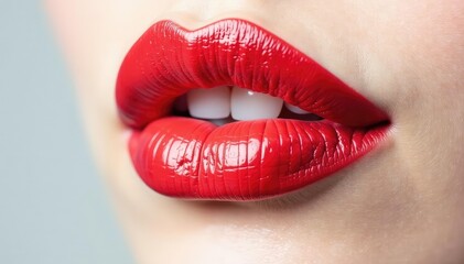 Obraz premium Close-up of red lipstick on white, smooth texture, shot, graphic, red lips