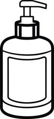 Outlined Dispenser Bottle Liquid Container, Black Outline, Blank Label, PumpTop