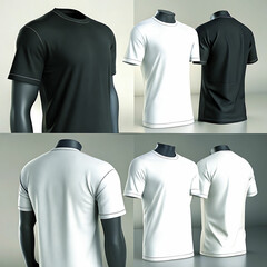 Blank White T-Shirt Template Front and Back View for Design and Fashion Illustration